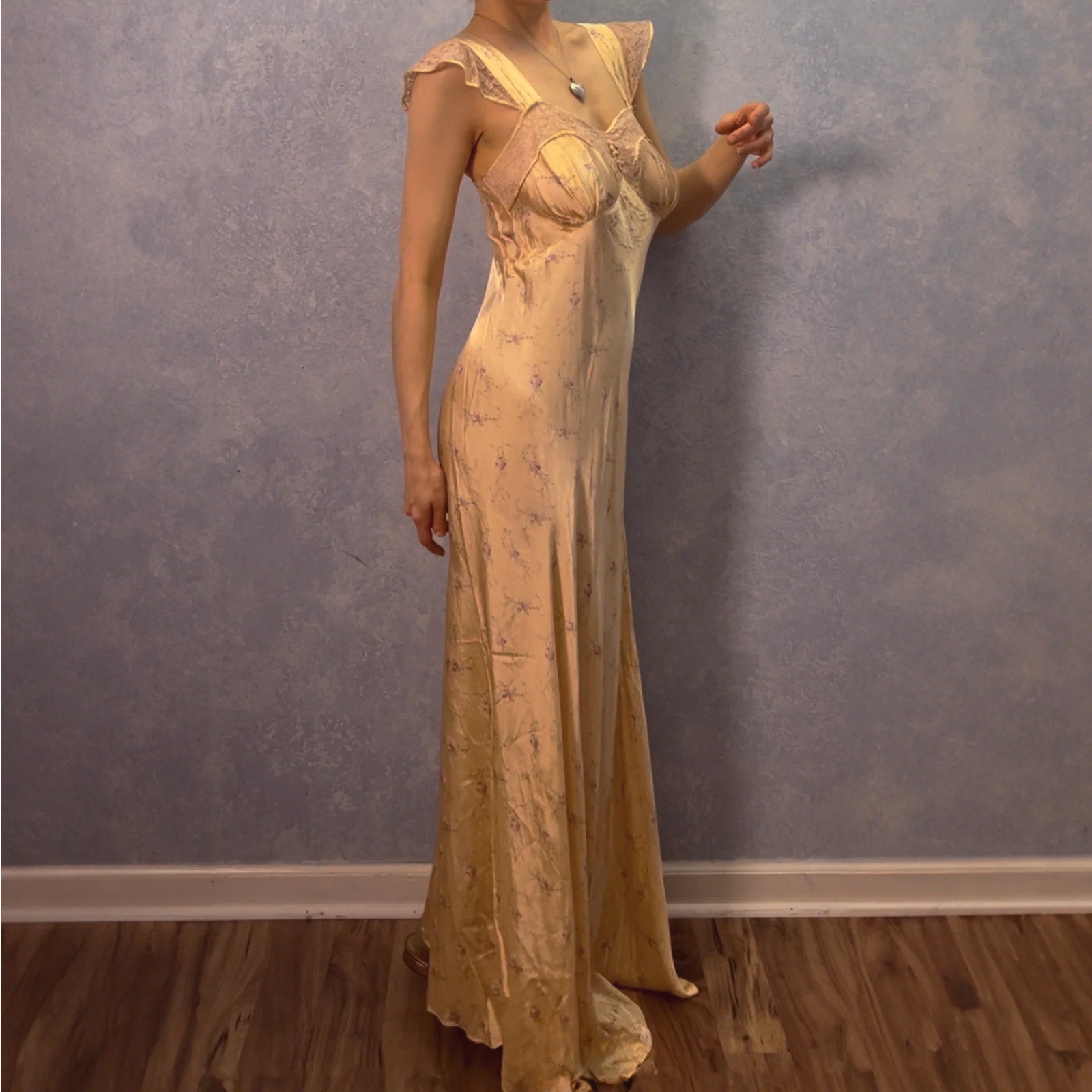 1930's Satin Apricot Bias Gown