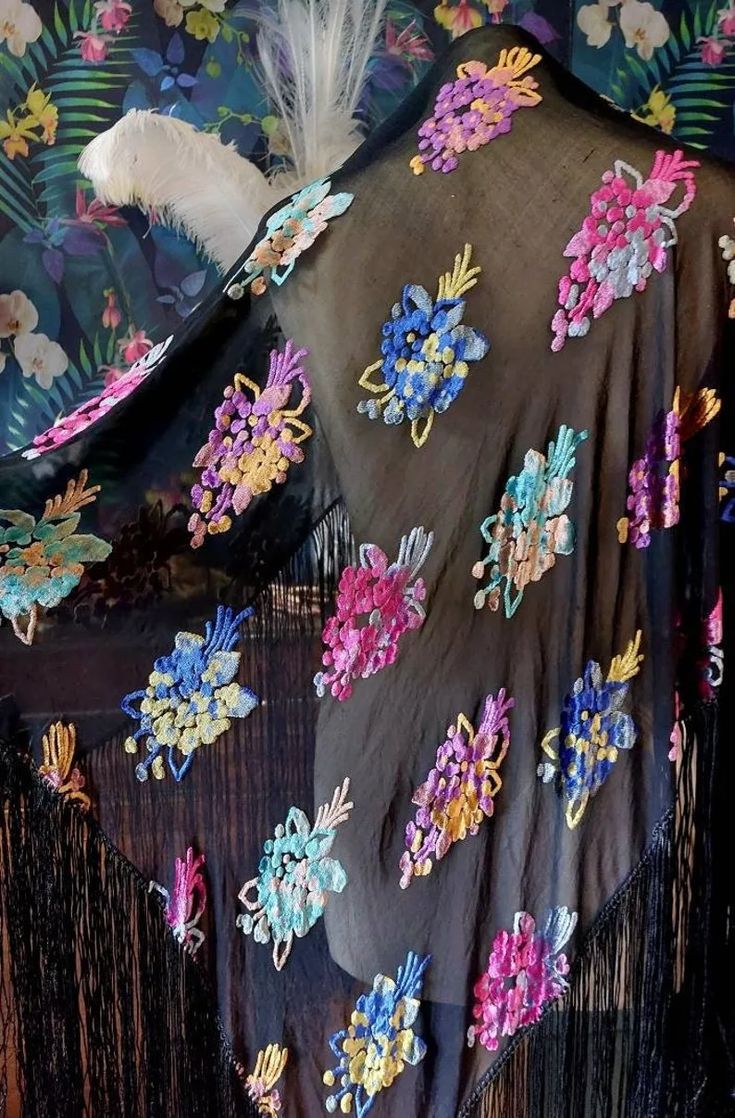 1930's Devoré Velvet Silk Chiffon Burnout Velvet Piano Shawl