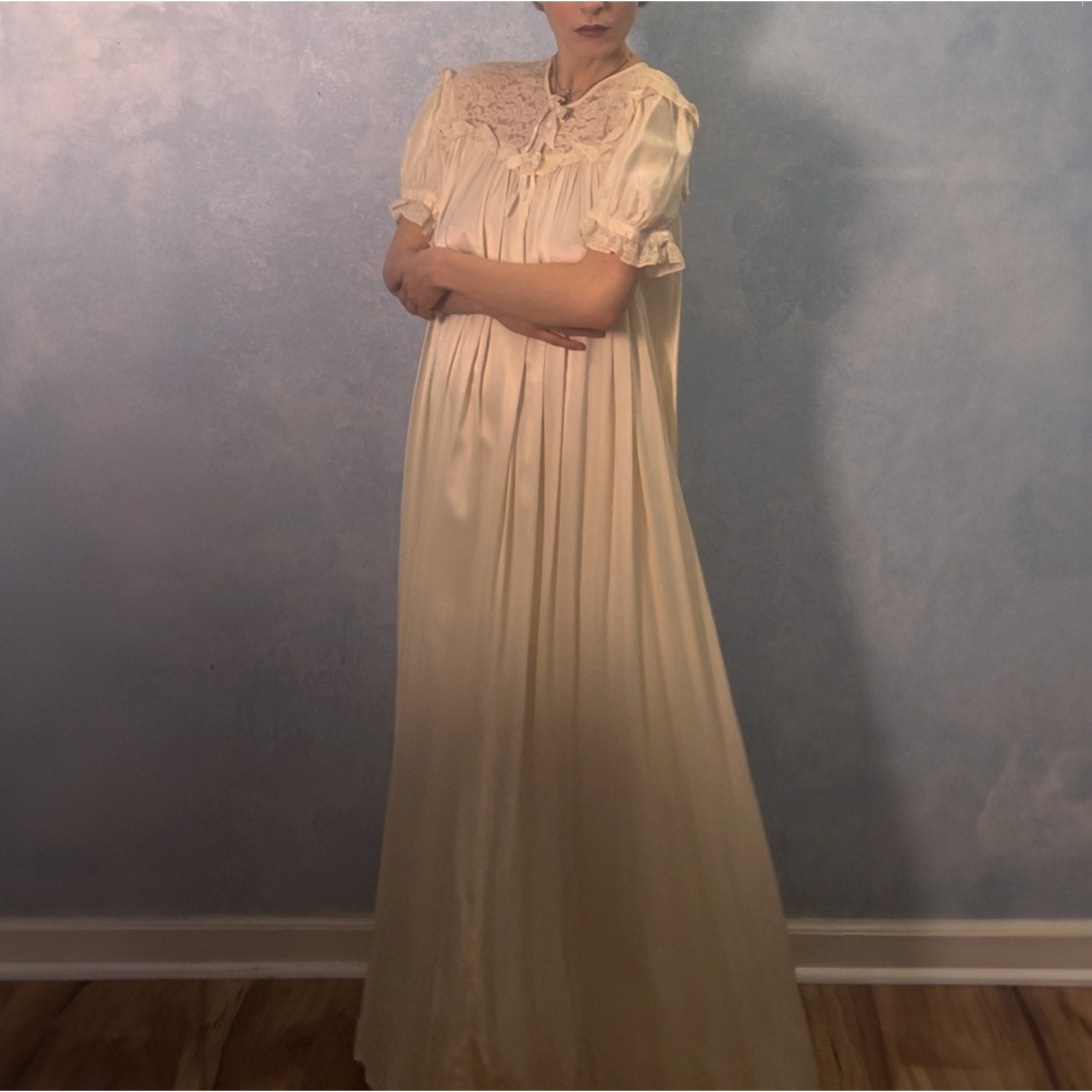 Antique Candlelight Silk & Lace Trapeze Gown