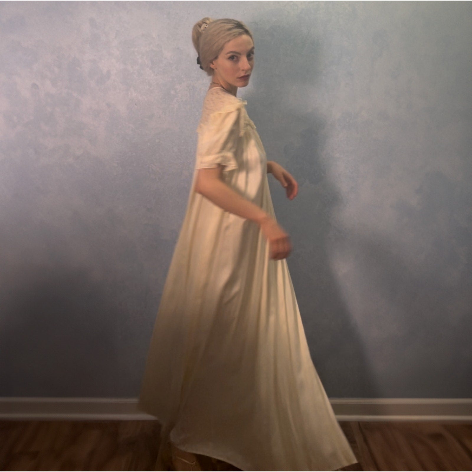 Antique Candlelight Silk & Lace Trapeze Gown