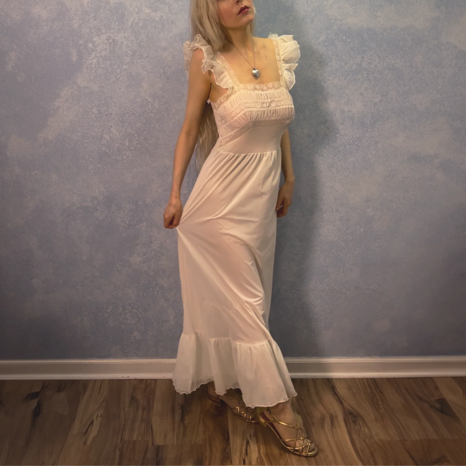 1940's White Pinafore Ruffle Gown