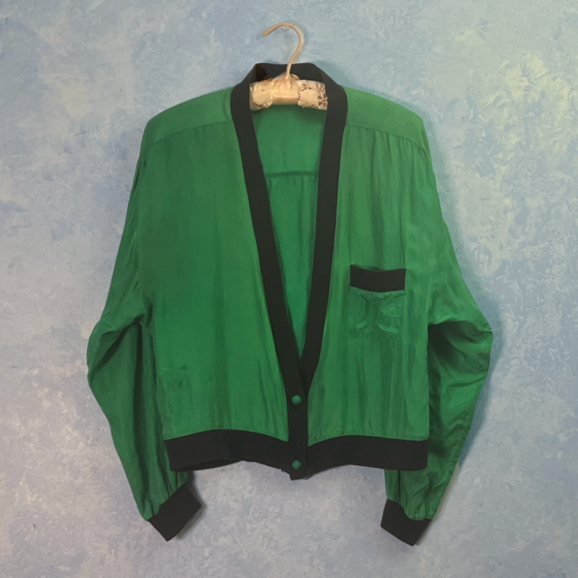 Green Silk Varsity Cardigan