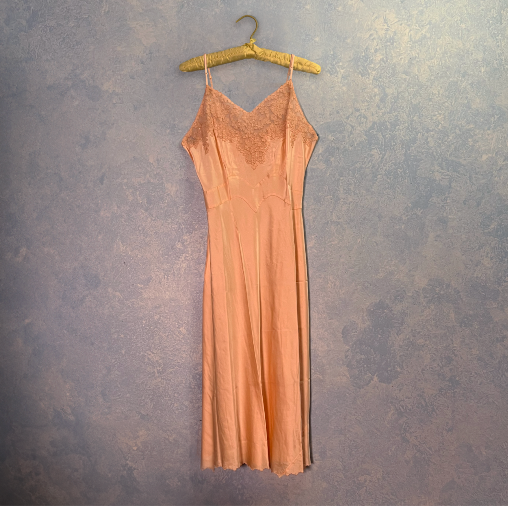 Antique Pale Pink Liquid Satin Embroidered Bias Cut Gown