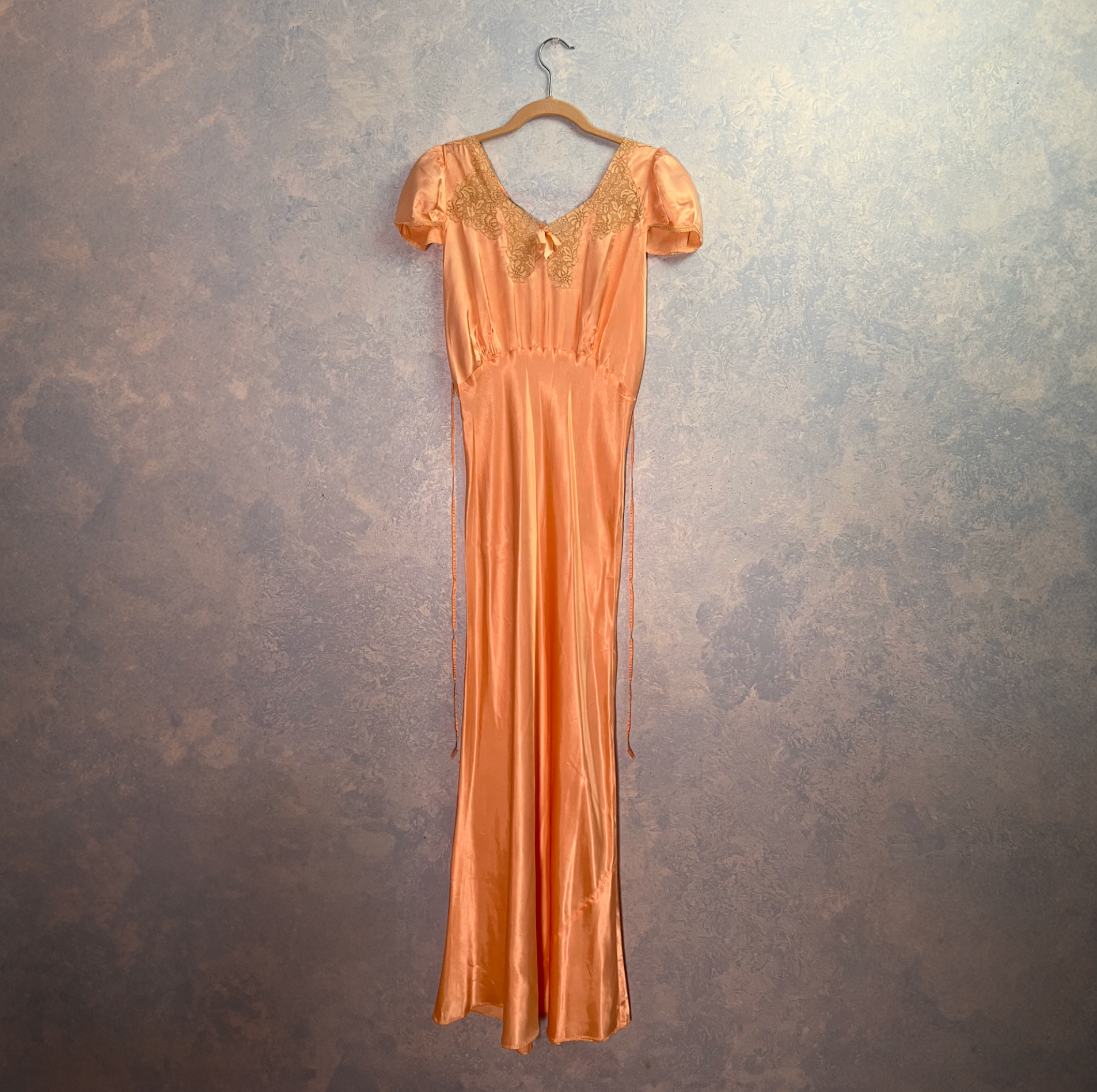 1930s Peach Pink Cap Sleeve Silk Gown