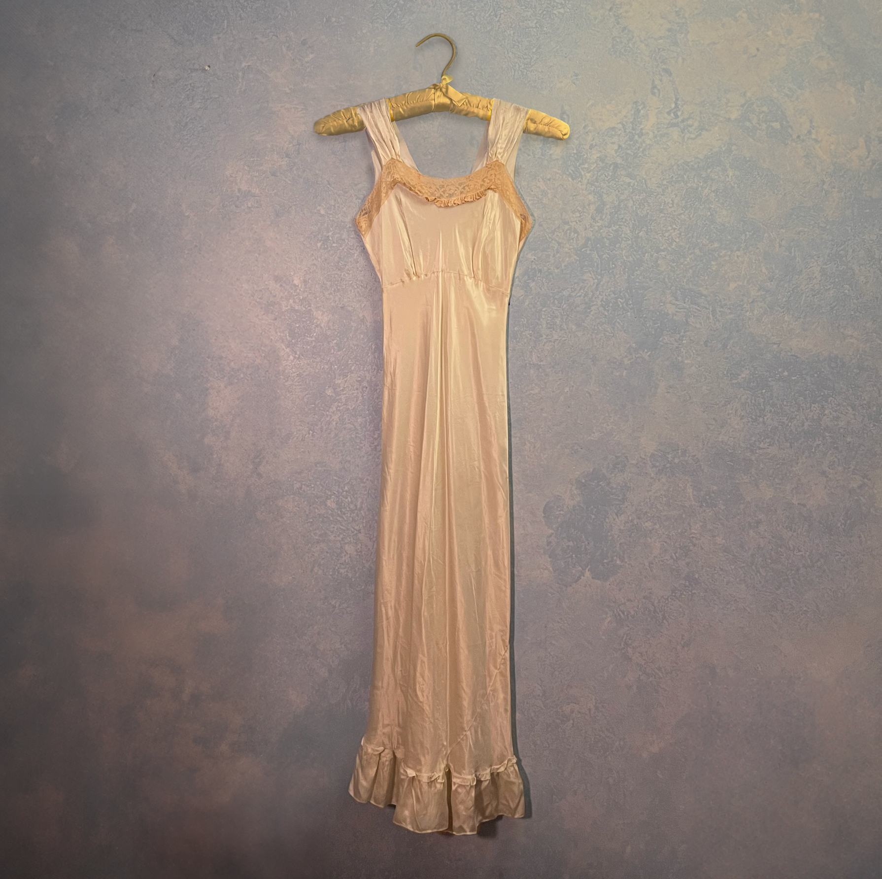 1940s Silk Ivory & Lace Full Length Gown