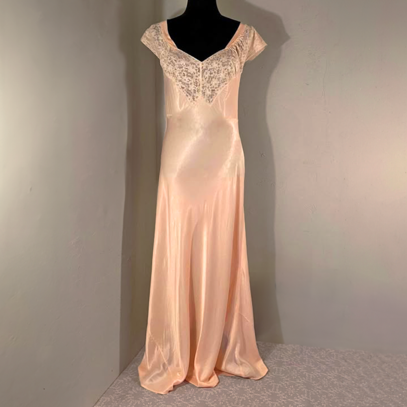 1940s Silk Bias Pale Pink Gown