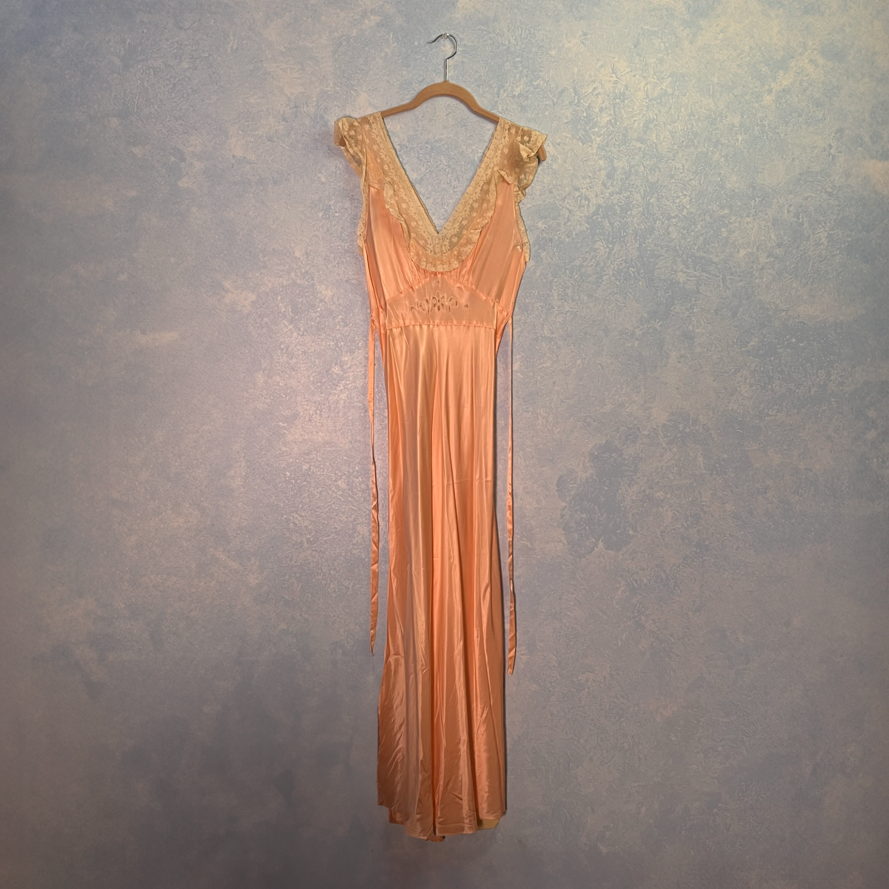 1930s Pink Lace Bias Cut Gown