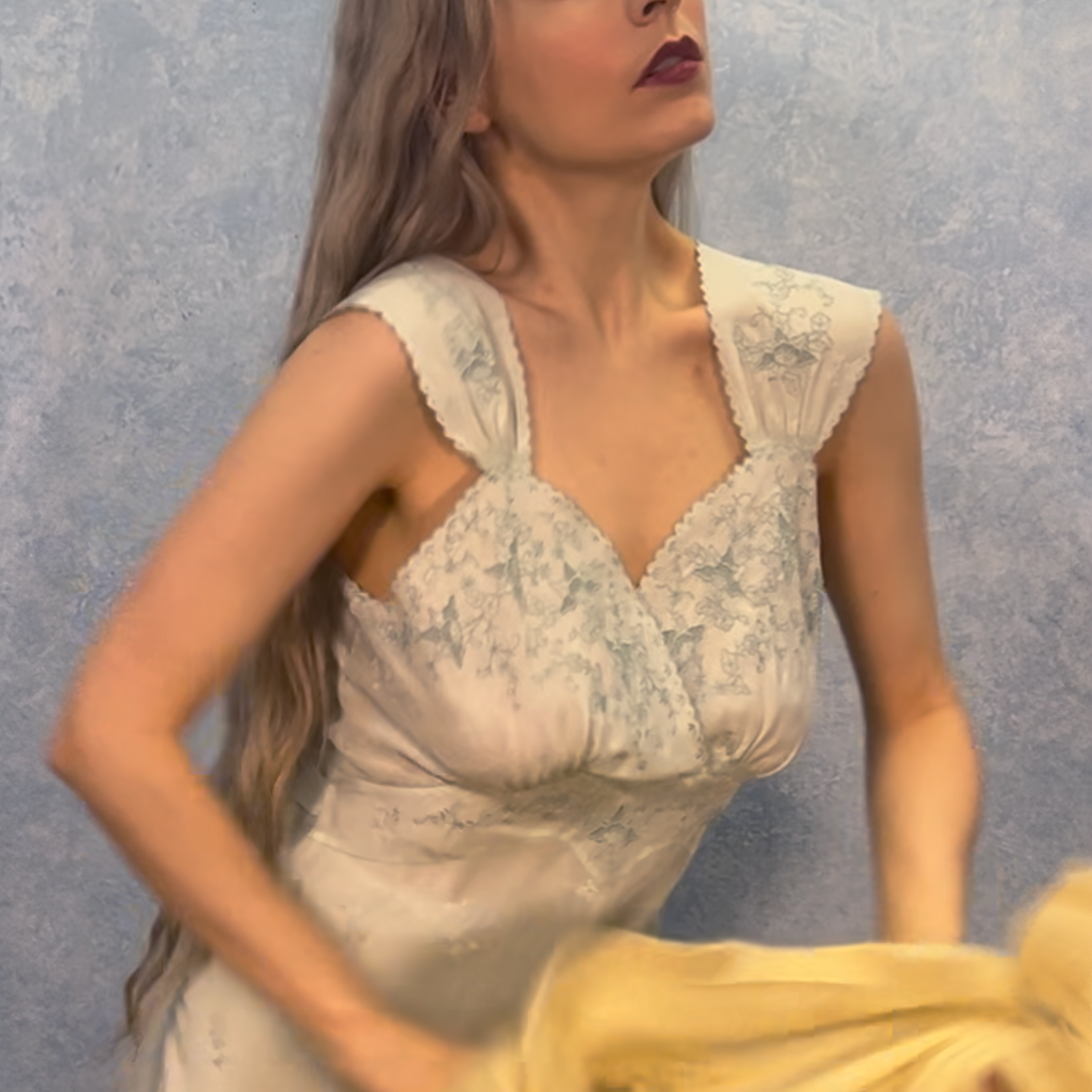 1930s Ice Blue Embroidered Bias Cut Gown