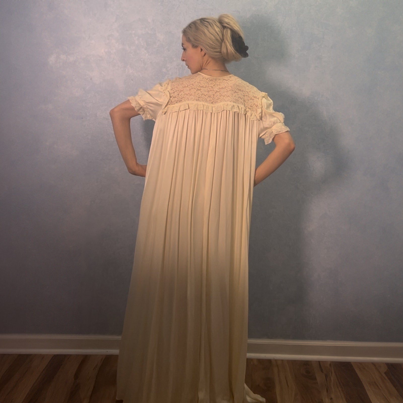 Antique Candlelight Silk & Lace Trapeze Gown