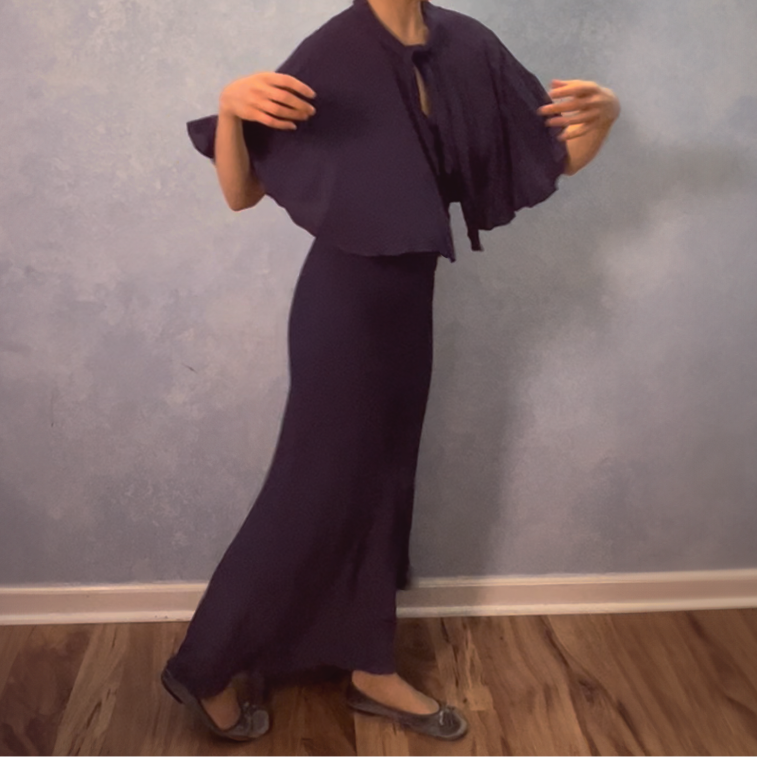 1930's Plum Bias Gown w/ Capelet