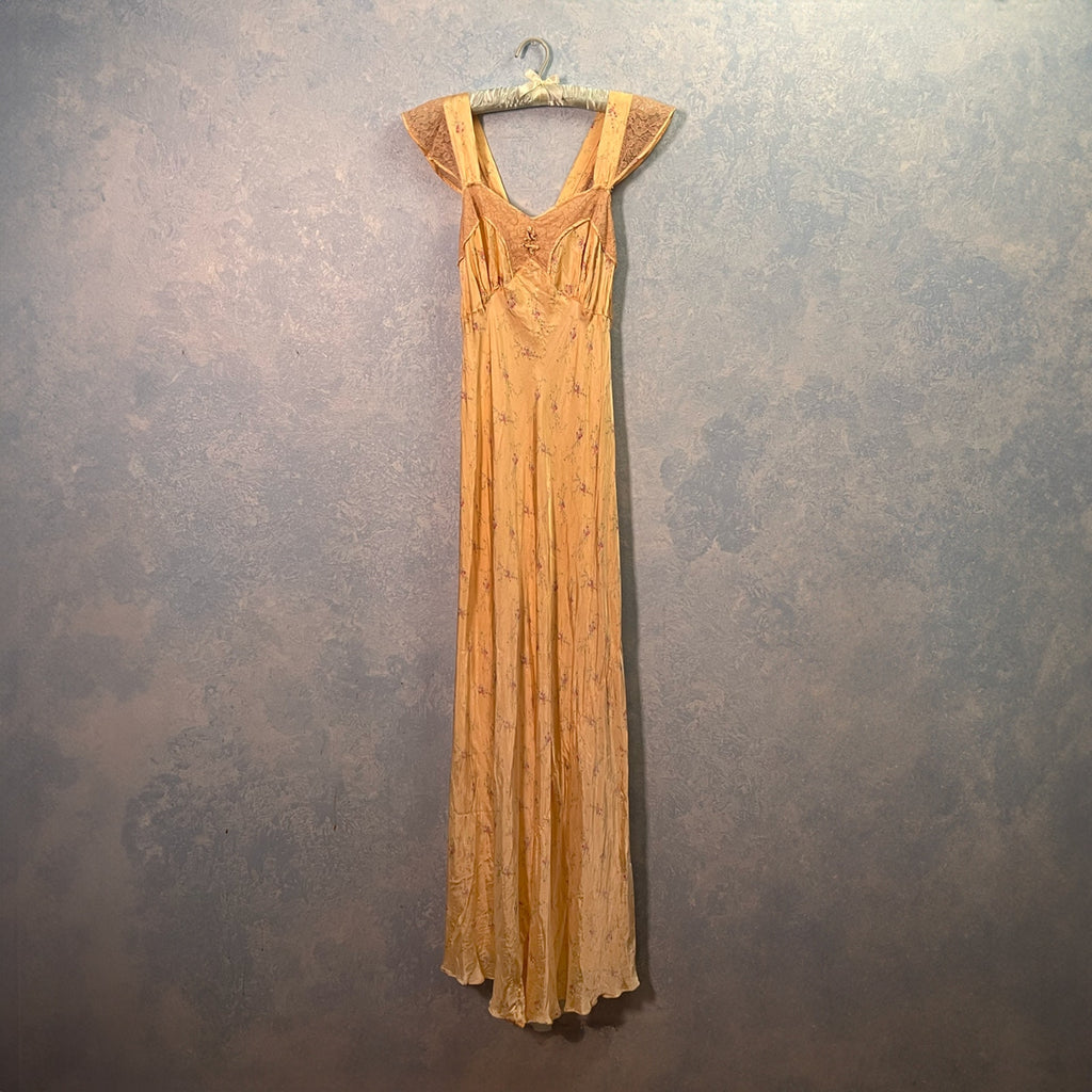 1930's Satin Apricot Bias Gown