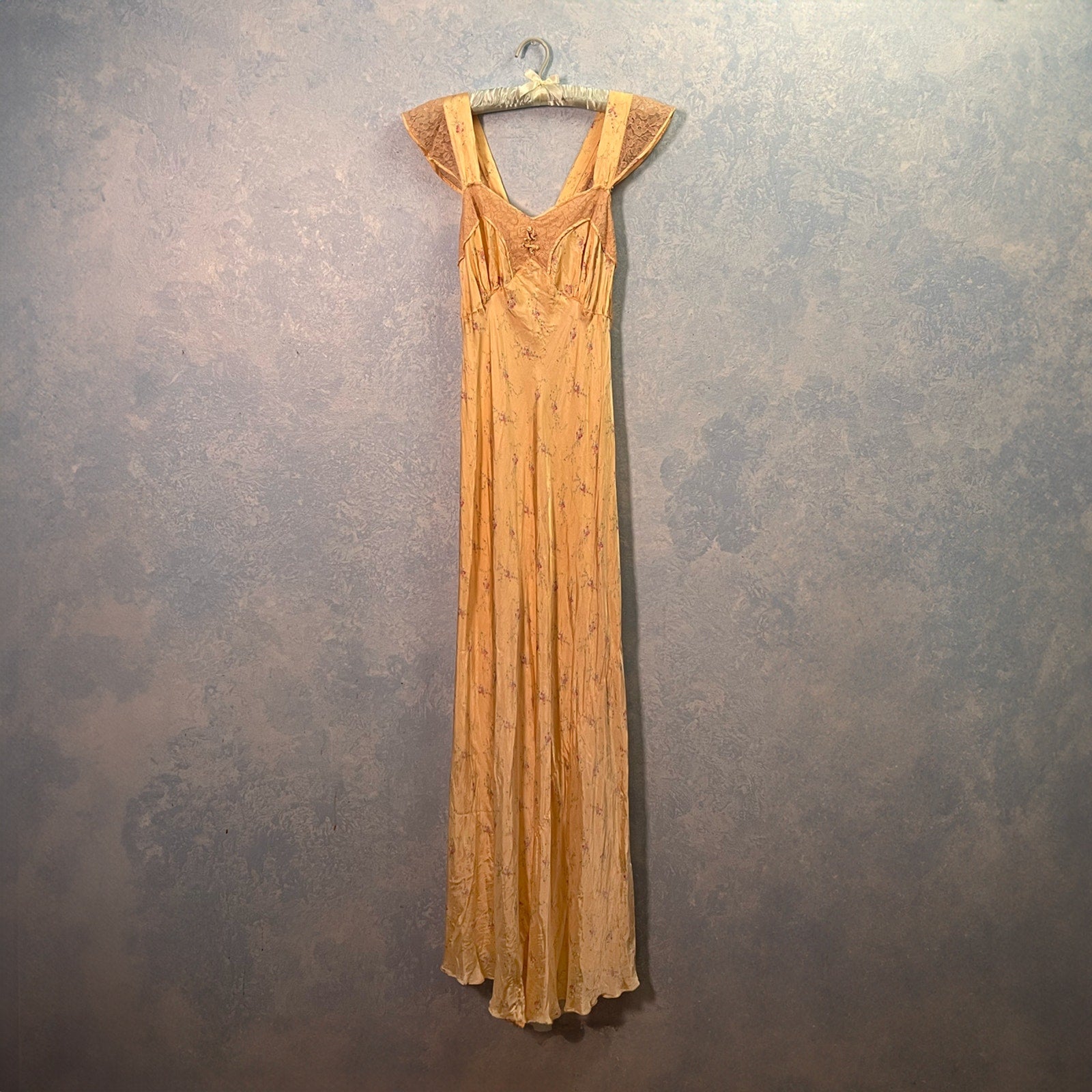 1930's Satin Apricot Bias Gown
