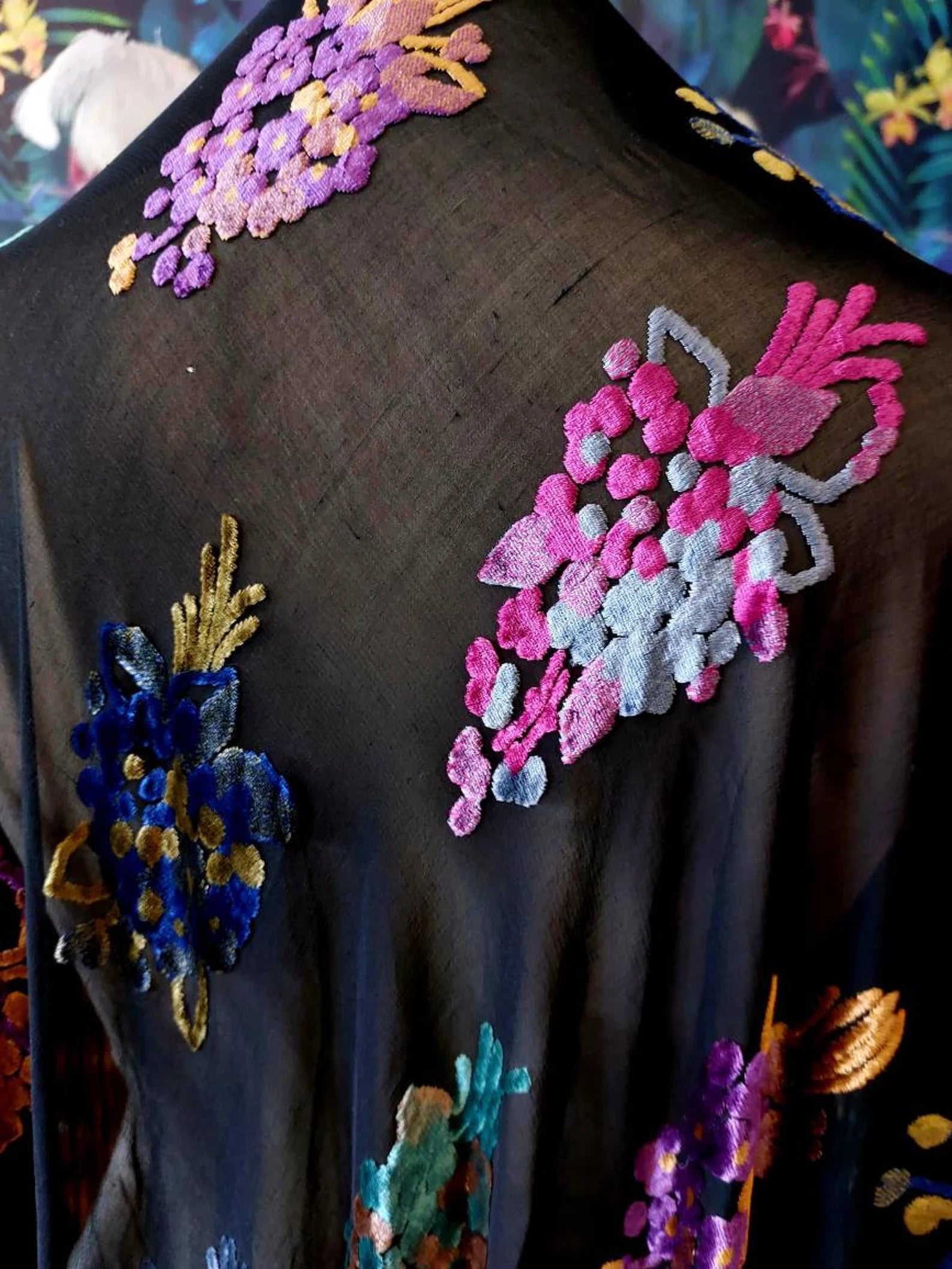 1930's Devoré Velvet Silk Chiffon Burnout Velvet Piano Shawl